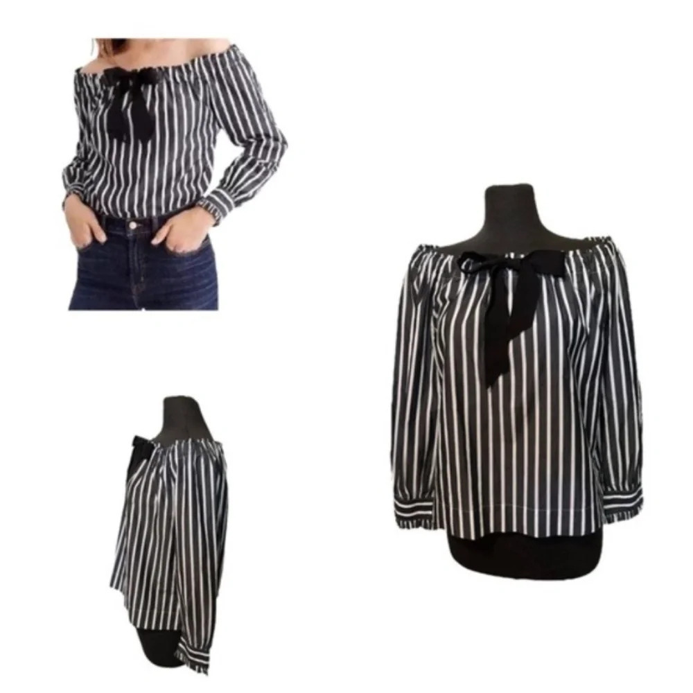 J.Crew off-the-shoulder Striped‎ top with bow, SMALL